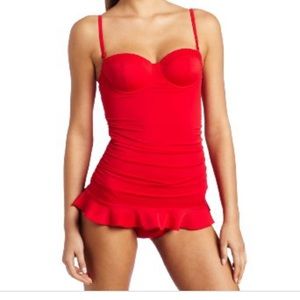 Seafolly Australia red ruffle maillot size 10 ca 8